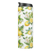 Zitronenmuster, Zitronen-Blume, Blätter, Zitrusfrü Thermosbecher (Nach rechts gedreht)