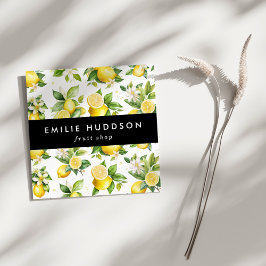 Zitronenmuster, Zitronen-Blume, Zitrus, Fruchtlade Quadratische Visitenkarte