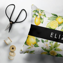 Zitronenmuster, Zitronenmuster, Blume, Blätter, Ih Dekokissen