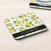 Zitronenmuster, Zitronenmuster, Blume, Blätter, Ih Getränkeuntersetzer (Linke Seite)