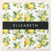 Zitronenmuster, Zitronenmuster, Blume, Blätter, Ih Glasuntersetzer (Vorderseite)