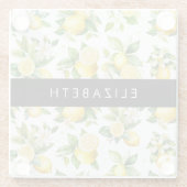 Zitronenmuster, Zitronenmuster, Blume, Blätter, Ih Glasuntersetzer (Rückseite)