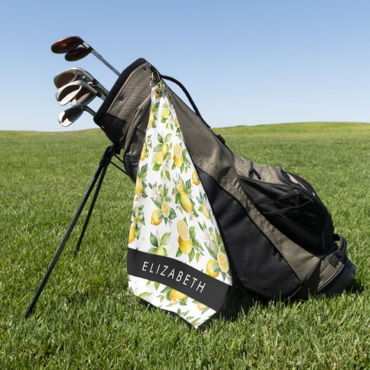 Zitronenmuster, Zitronenmuster, Blume, Blätter, Ih Golfhandtuch (Gras)