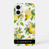 Zitronenmuster, Zitronenmuster, Blume, Blätter, Ih iPhone 16 Hülle (Rückseite)