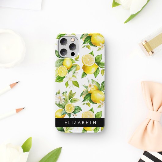 Zitronenmuster, Zitronenmuster, Blume, Blätter, Ih iPhone 16 Hülle
