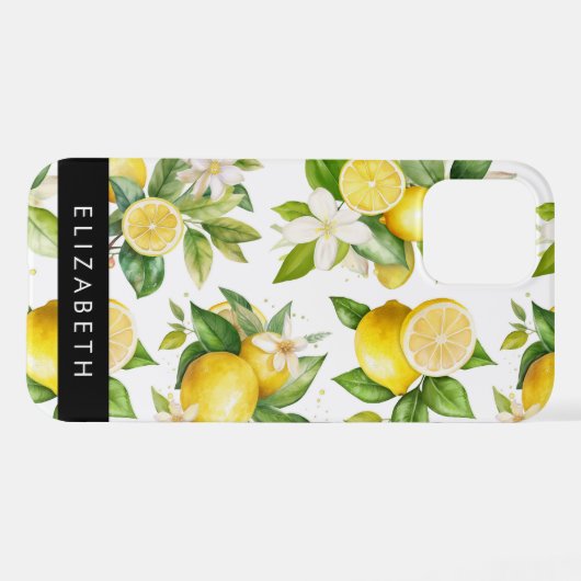 Zitronenmuster, Zitronenmuster, Blume, Blätter, Ih iPhone Hülle (Rückseite (Horizontal))