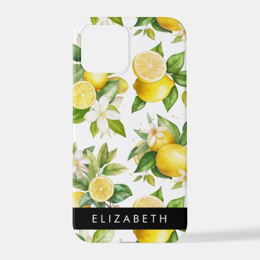 Zitronenmuster, Zitronenmuster, Blume, Blätter, Ih iPhone Hülle (Rückseite)