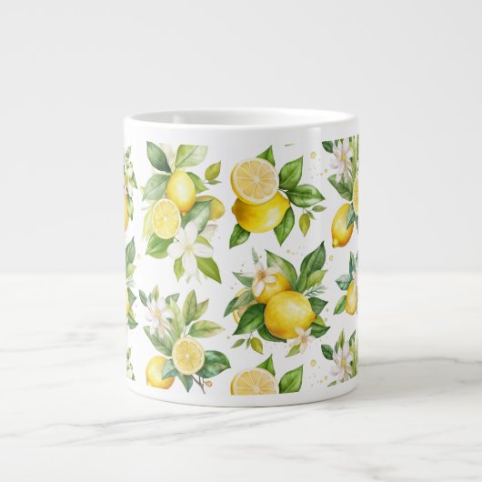 Zitronenmuster, Zitronenmuster, Blume, Blätter, Ih Jumbo-Tasse (Vorderseite)