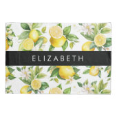 Zitronenmuster, Zitronenmuster, Blume, Blätter, Ih Kissenbezug (Rückseite)