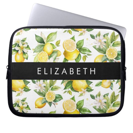 Zitronenmuster, Zitronenmuster, Blume, Blätter, Ih Laptopschutzhülle (Vorderseite)