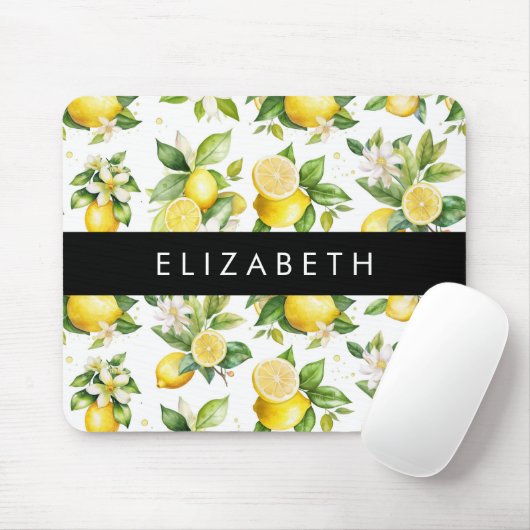 Zitronenmuster, Zitronenmuster, Blume, Blätter, Ih Mousepad (Mit Mouse)