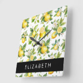 Zitronenmuster, Zitronenmuster, Blume, Blätter, Ih Quadratische Wanduhr (Winkel)