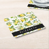 Zitronenmuster, Zitronenmuster, Blume, Blätter, Ih Rechteckiger Pappuntersetzer (angewinkelt)