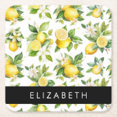 Zitronenmuster, Zitronenmuster, Blume, Blätter, Ih Rechteckiger Pappuntersetzer (Vorderseite)