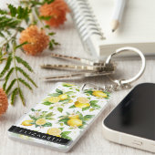 Zitronenmuster, Zitronenmuster, Blume, Blätter, Ih Schlüsselanhänger (Vorderseite rechts)