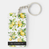 Zitronenmuster, Zitronenmuster, Blume, Blätter, Ih Schlüsselanhänger (Rückseite)