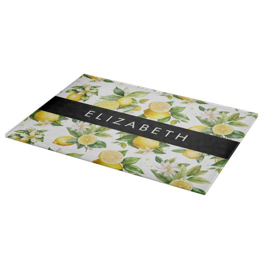 Zitronenmuster, Zitronenmuster, Blume, Blätter, Ih Schneidebrett (Ecke)