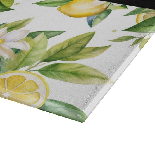 Zitronenmuster, Zitronenmuster, Blume, Blätter, Ih Schneidebrett (Ecke)