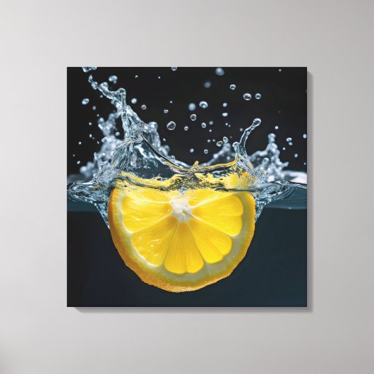 Zitronenscheibe mit Wasserabfall Leinwanddruck (Vorderseite)