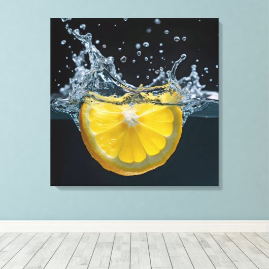 Zitronenscheibe mit Wasserabfall Leinwanddruck (Insitu (Holzboden))