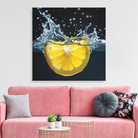 Zitronenscheibe mit Wasserabfall Leinwanddruck (Insitu (Wohnzimmer))
