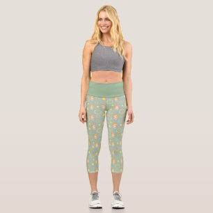 Zitronenscheibe und Katzenmuster Capri Leggings