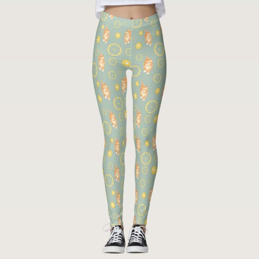 Zitronenscheibe und Katzenmuster Leggings (Vorderseite)