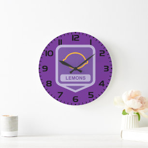 Zitronenumriss Lila und Gelbe Frucht Große Wanduhr
