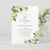 Zitronenwasserfarbe Blaue Hochzeit Einladung (Stehend Vorderseite)