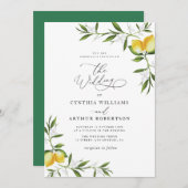 Zitronenwasserfarbe Grün Blütenhochzeit Einladung (Vorne/Hinten)