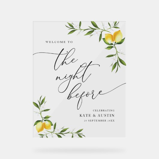 Zitronenwasserfarbe Grün Nacht vor Acrylschild (Vorderseite)