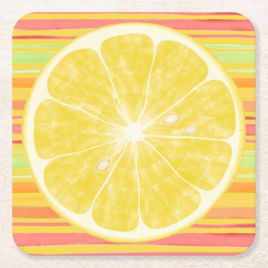 Zitronenzitrus-Slice auf Streifen Square Paper Unt Rechteckiger Pappuntersetzer (Vorderseite)