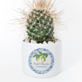 Zitronenzitrus w Leaf Foliage Blue n White Pattern Runder Aufkleber