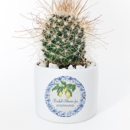 Zitronenzitrus w Leaf Foliage Blue n White Pattern Runder Aufkleber