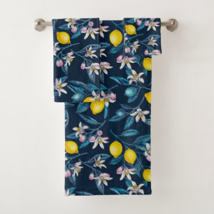 Zitronenzweige mit Blüten und blauen Früchten Badhandtuch Set