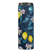Zitronenzweige mit Blüten und blauen Früchten Thermosbecher (Rückseite)