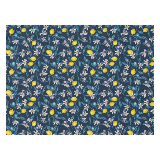 Zitronenzweige mit Blüten und blauen Früchten Tischdecke (Vorderseite (Horizontal))