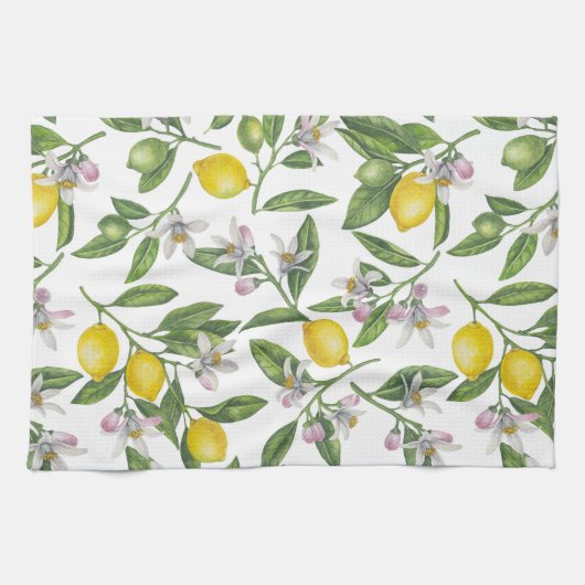 Zitronenzweige mit Blüten und weißen Früchten Geschirrtuch (Horizontal)