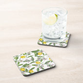 Zitronenzweige mit Blüten und weißen Früchten Getränkeuntersetzer (Rechte Seite)