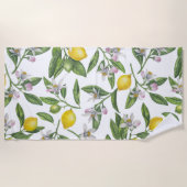 Zitronenzweige mit Blüten und weißen Früchten Strandtuch (Vorderseite)