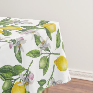 Zitronenzweige mit Blüten und weißen Früchten Tischdecke