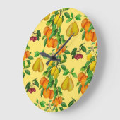 Zitrus, Birne, Kirsche: Aquarelldruck. Große Wanduhr (Winkel)