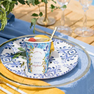 Zitrus Blau Gelbe Zitrone Amalfi-Küste Baby Shower Pappbecher