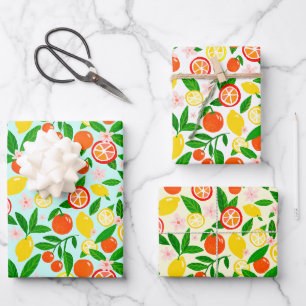 Zitrus-Feier Prachtvolle Zitronen Toll Orangen  Geschenkpapier Set