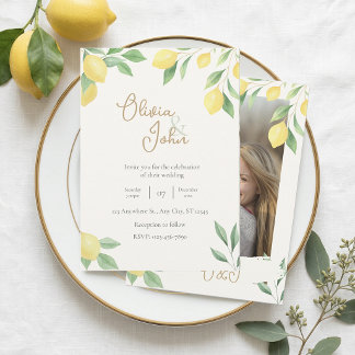 Zitrus Grün Lemon Hochzeits-Einladung Foto Rücksei Einladung