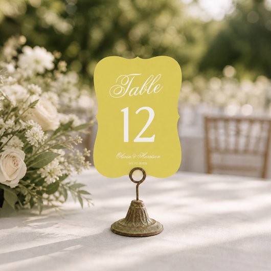 Zitrus-Hochzeit Gelb Gestanzte Tischnummer