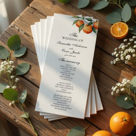 Zitrus Hochzeitsprogramm | Mediterrane Orange Menükarte