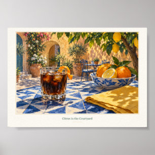 Zitrus-Innenhof-Kaffee-Stillleben-Kunstprint Poster