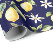 Zitrus Lemon Frucht florales botanisches Muster Geschenkpapier (Rolleneckpunkt)
