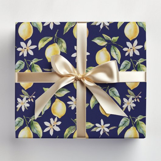 Zitrus Lemon Frucht florales botanisches Muster Geschenkpapier